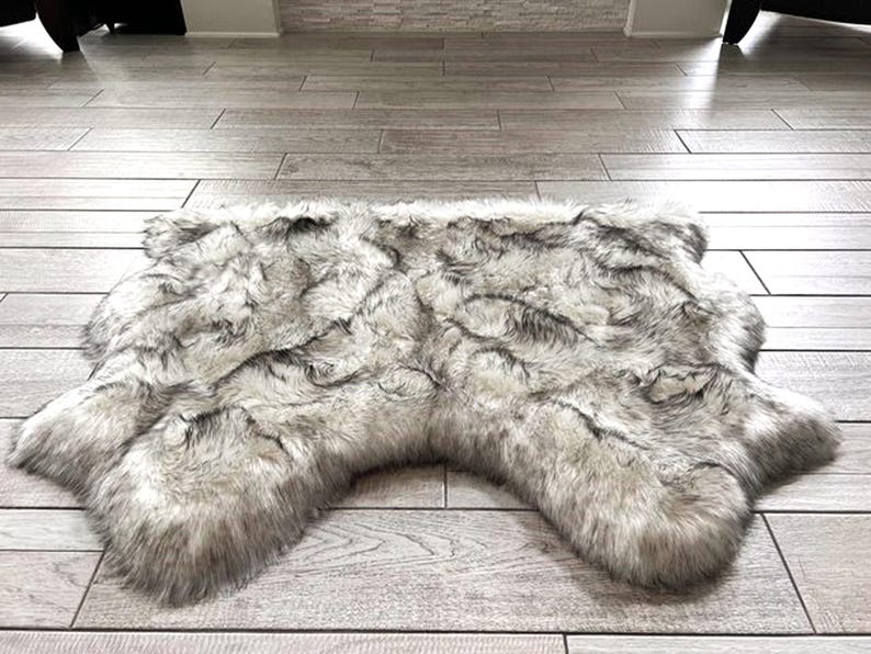 Faux Sheepskin Area Rug, Super Soft Shag, White and Black image 7