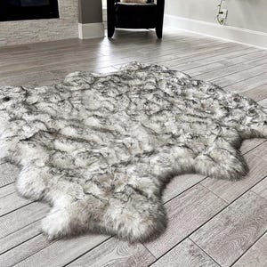 Faux Sheepskin Area Rug, Super Soft Shag, White and Black image 9