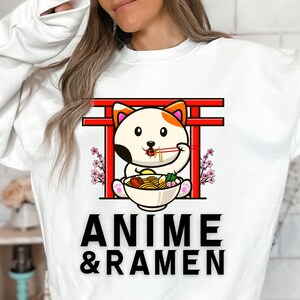 Anime and Ramen Sweatshirt, Anime Cartoon Sweatshirt, Cat Anime Sweatshirt