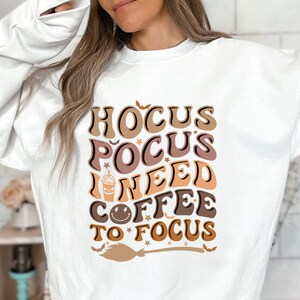 I need Coffee to Focus Halloween Sweatshirt, Halloween Coffee Sweatshirt, Witch Coffee Latte Sweatshirt, Vintage Halloween Sweatshirt
