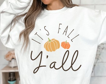 Moletom It's Fall Y'all, moletom outono com gola redonda, moletom vintage outono