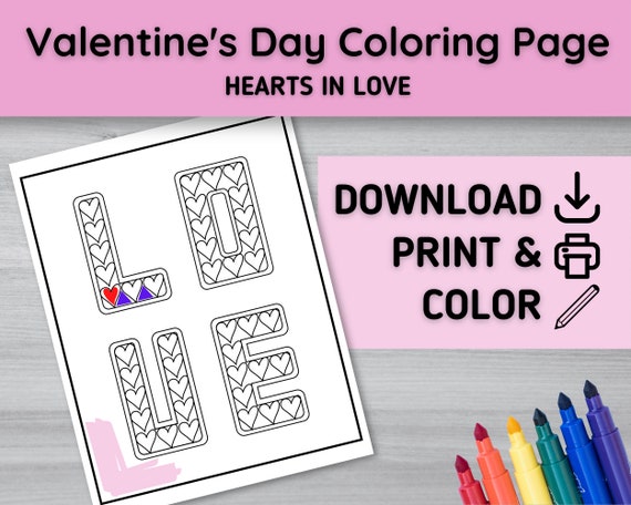 Hearts in Love Coloring Page Printable Coloring Page 8.5x11 - Etsy