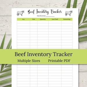 Beef Inventory Tracker | Kitchen Inventory Printable | Freezer Inventory Tracker | Beef Cuts | Inventory Template | Farmhouse Kitchen
