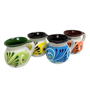 Set of 4 Mexican Clay Cup Hand-Painted Mexican Jarritos Colorful Floral Design Coffe Mug Colorful Talavera Jarritos