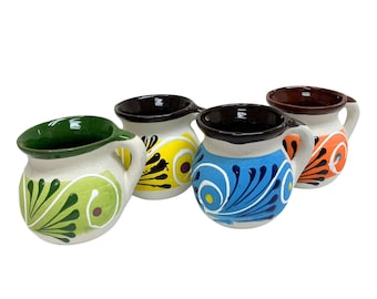 Set of 4 Mexican Clay Cup Hand-Painted Mexican Jarritos Colorful Floral Design Coffe Mug Colorful Talavera Jarritos
