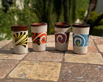 Mexican Ceramic shot glasses | Tequileros | Handmade in Mexico | Set of 5, 10, 15, and 20 available | Quinceañera, wedding, and party favors