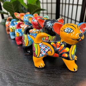 Unique Good Luck Talavera Clay Puppy Chihuahua Colorful Hand Painted Mexican Clay Pottery Hand Painted Shelf