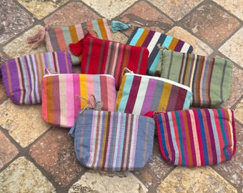 Mexican woven small purse "Monedero" | Hand sewn in Mexico | Vibrant colorful striped bag with tassel | Perfect gift