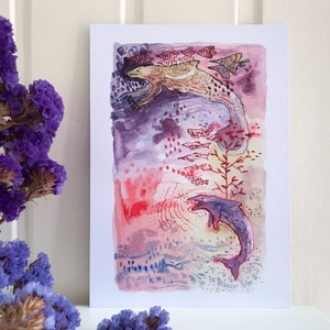 Prehistoric Ocean | A5 art print | Watercolor illustration wall decoration