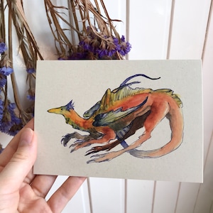 Drache | A6 Kunstdruck | Aquarell-Illustrationspostkarte | Gedruckt auf Recyclingpapier | Wanddekoration