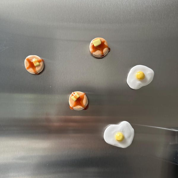 Handmade Air Dry Clay Breakfast Magnets: Egg & Pancakes