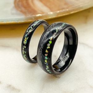 Couple Ring Tungsten Set of 2(SOLD SEPARATELY), Multi Coloured Imitation Opal Inaly Girlfriend Boyfriend Husband Wife Anniversary Gift