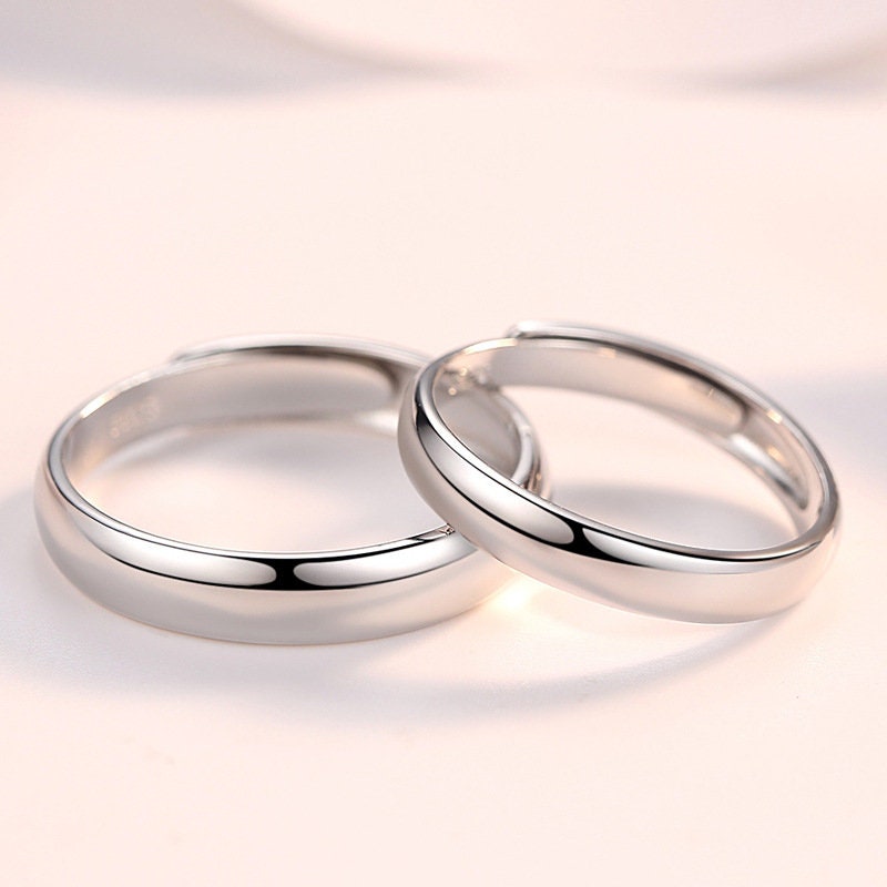 Set of 2 Couple Rings Real S925 Sterling Silver Simple Couples