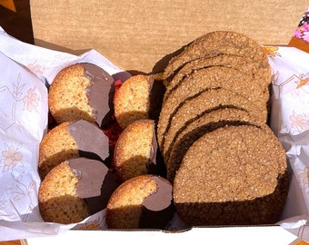 Cookies Gourmet Half and Half Cookie Box, Dozen Artisan Cookies, Almond Coconut Financier, Spiced Spelt Cookies