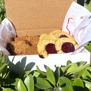 Cookies Gourmet Half and Half Cookie Box, Dozen Artisan Cookies, Pistachio Raspberry Cookies, Pretzel Cookies
