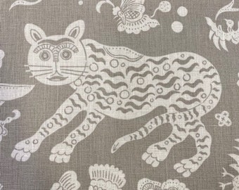Clarence House, Bali, gray on white linen