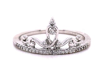 14K White Gold Curved Crown Chevron Diamond Wedding Band/Stackable Ring