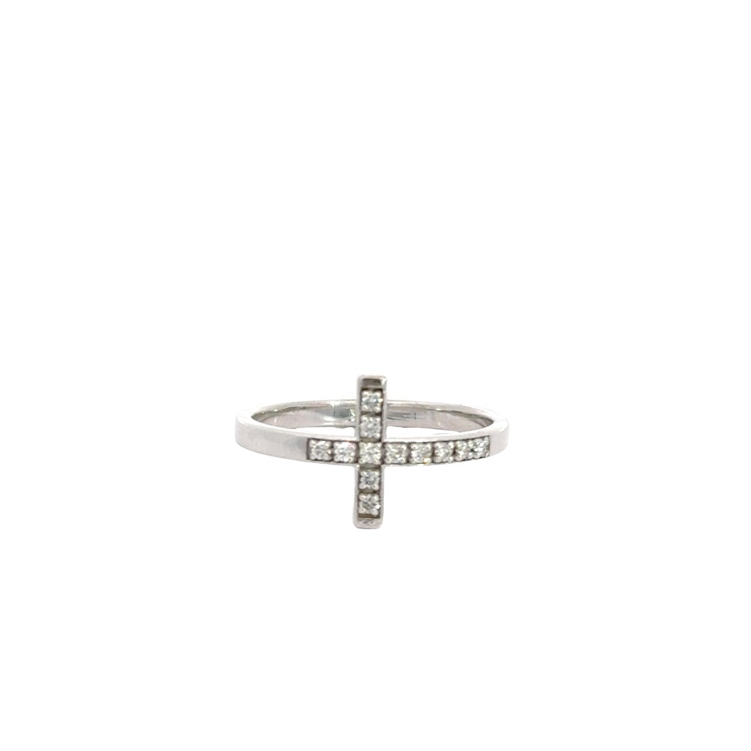 14K White Gold Diamond Cross Ring - Etsy