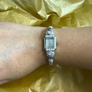 14k witgouden vintage LaFemme diamanten horloge afbeelding 3