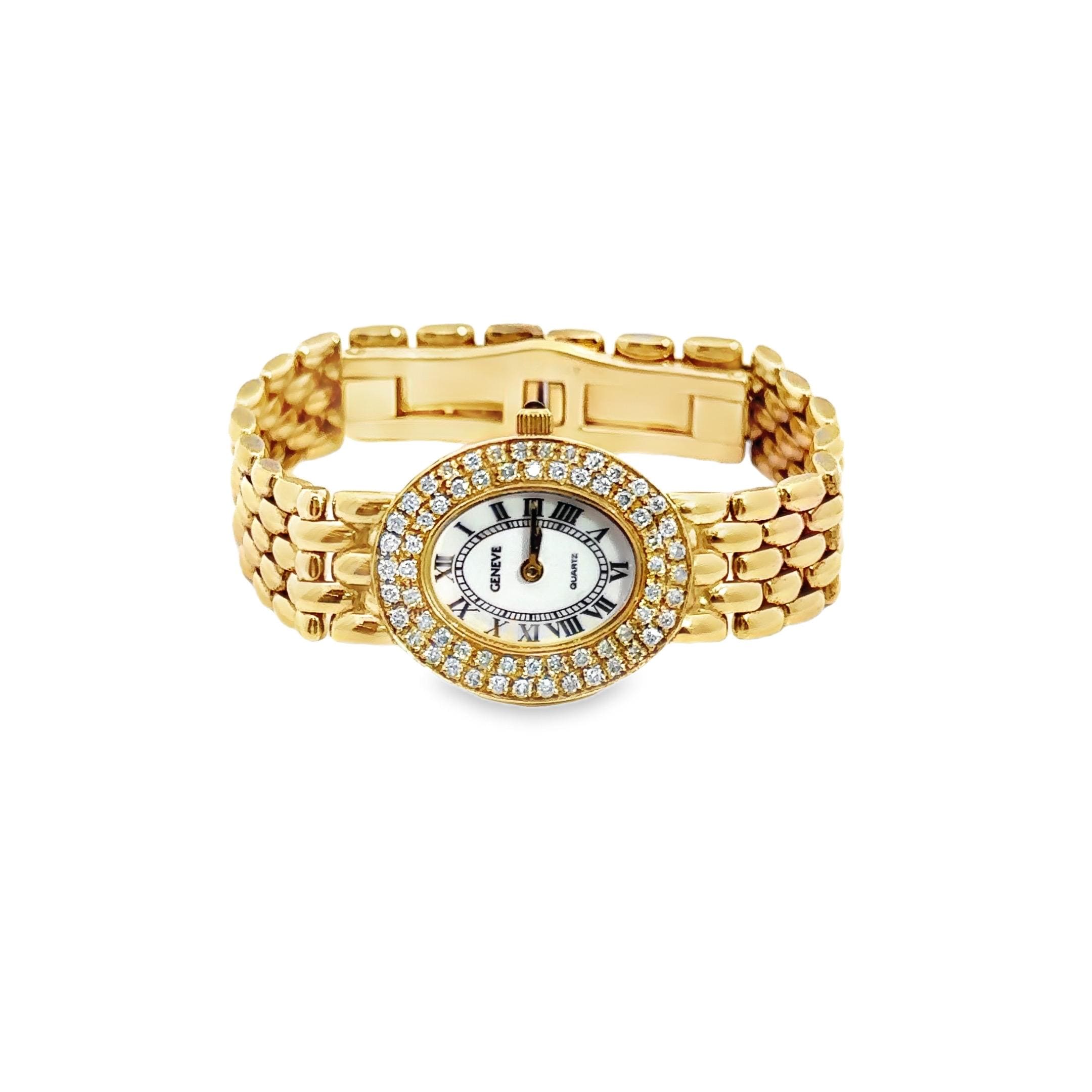 Geneve Ladies Round Two-Tone Yellow & Silver Bracelet Watch Diamond accents Vintage Geneva Gold-silver Two-tone Bracelet Watch Yellow  main image 3