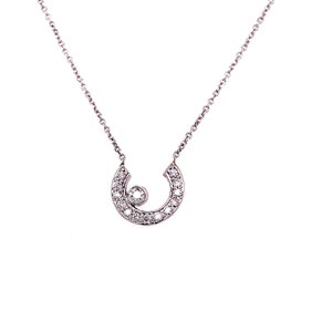 14K White Gold Diamond Abstract Horseshoe Pendant Necklace