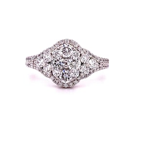 14K White Gold Oval Shape Cluster Diamond Engagement Ring/Cocktail Ring/Anniversary Ring