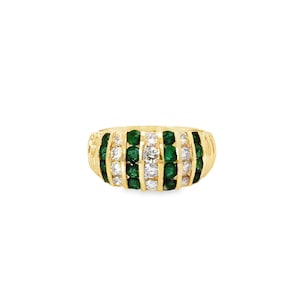 Anello in oro giallo 14k con smeraldo e diamanti