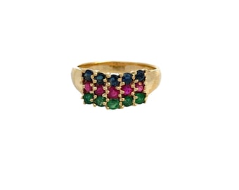 14K Yellow Gold Emerald, Ruby, and Sapphire Ring