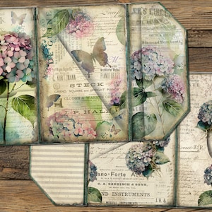 Hydrangea Watercolor Junk Journal Kit, Vintage Ephemera, Floral Papers, Collage Sheet, Insert, Instant Download, Digital Folder