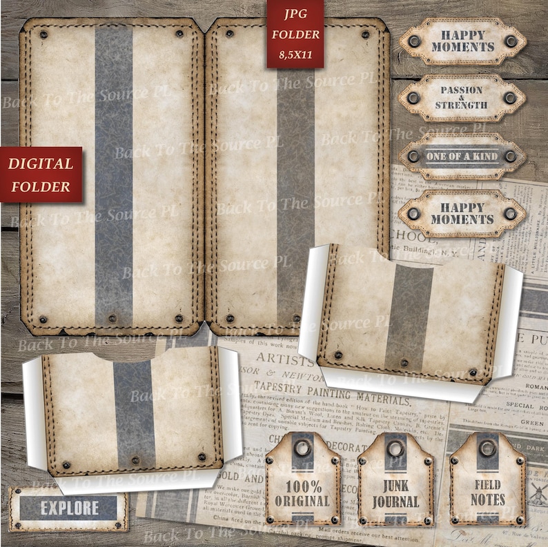 Labels Tags and Pockets for Junk Journal Kit, Printable Ephemera ...