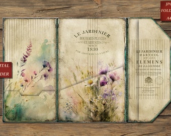 French Garden Junk Journal Kit, Floral Papers, Spring Vintage Ephemera, Gardener Insert, Collage Sheet, Instant Download,Digital Folder Nr45