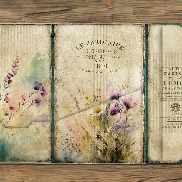 French Garden Junk Journal Kit, Floral Papers, Spring Vintage Ephemera, Gardener Insert, Collage Sheet, Instant Download,Digital Folder Nr45