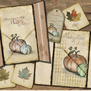 Fall Ephemera Kit, Autumn  Ephemera, Junk Journal Kit, Pumpkin Tags, Vintage Journals, Scrapbooks, Insert, Printable Kit, Digital Folder