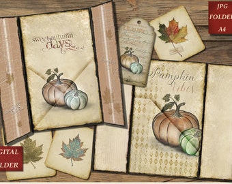 Fall Ephemera Kit, Autumn  Ephemera, Junk Journal Kit, Pumpkin Tags, Vintage Journals, Scrapbooks, Insert, Printable Kit, Digital Folder