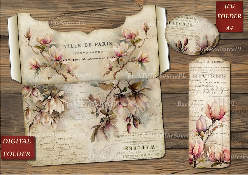 Magnolia Junk Journal Kit, Collage Sheets, Vintage Floral Insert, Printable Ephemera, Scrapbooks Supplies, Digital Folder, Nr. 047 image 3