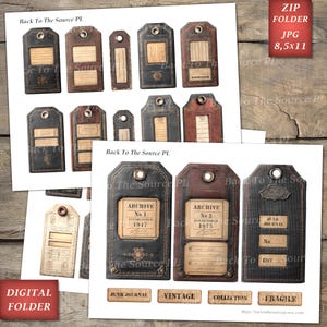 Junk Labels, Vintage Journal Page, Grunge Tags, Printable Ephemera, Junk Journal Supplies, Digital Folder