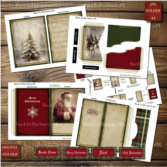 Vintage Christmas Junk Journal Kit, Printable Christmas Tags