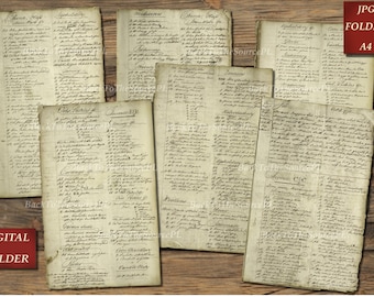 Vintage Ledger Pages, Digital 1770's Antique Accounting Ledger, Printable Vintage Ephemera, Old Junk Journal Pages, Handwritten scrapbook