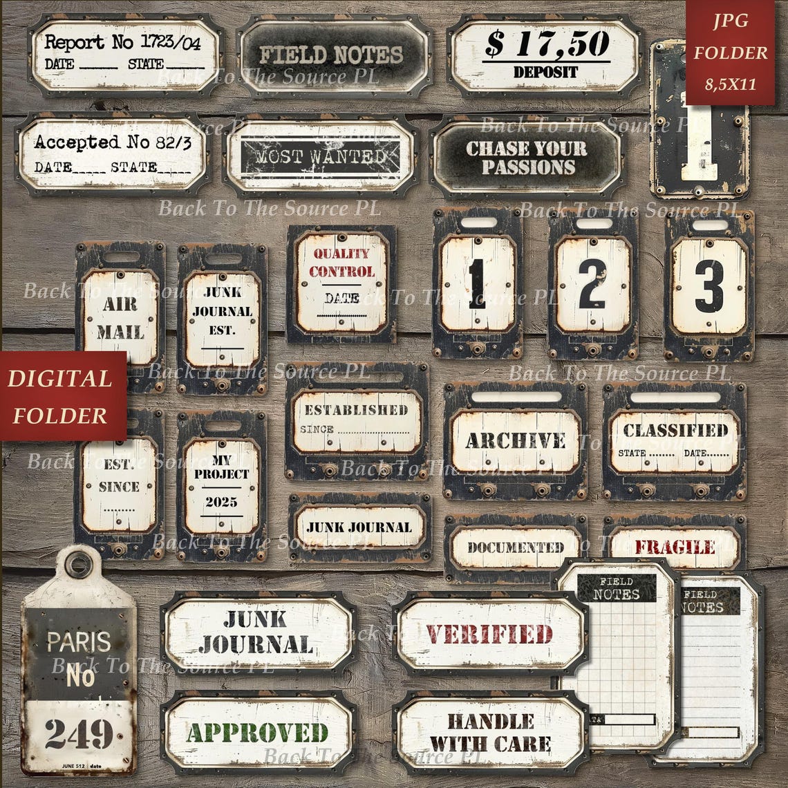 Random Length Panel Tag Random Labels and Tags, Printable Ephemera for Junk Journal, Vintage ...