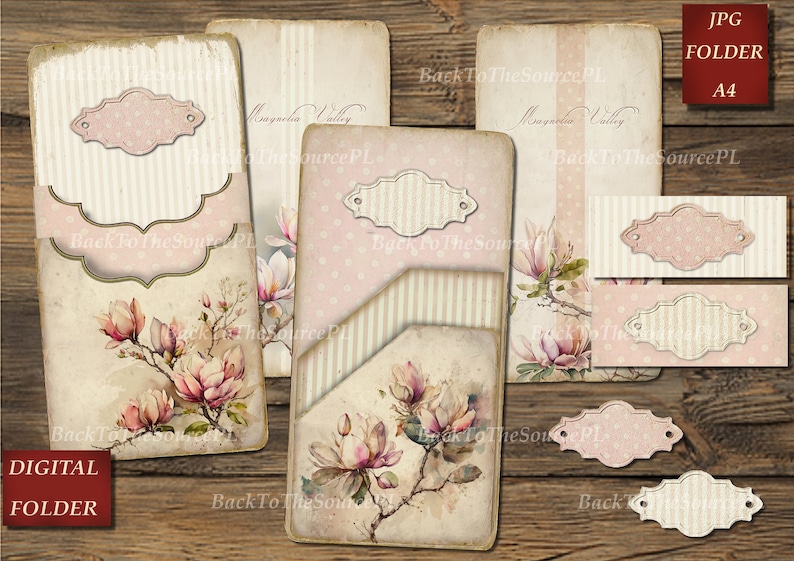 Magnolia Junk Journal Kit, Collage Sheets, Vintage Floral Insert, Printable Ephemera, Scrapbooks Supplies, Digital Folder, Nr. 047 image 6