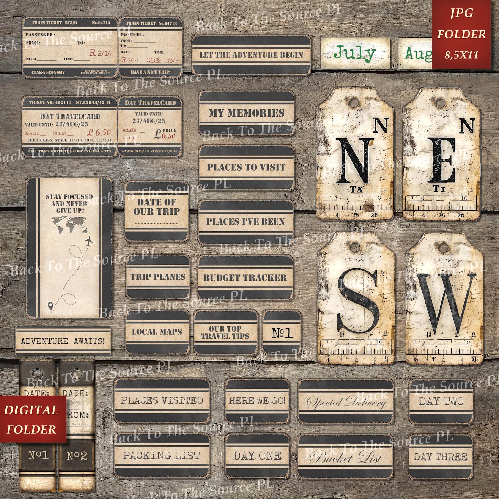Travel Junk Journal Kit, Printable Ephemera, Vintage Tags, Junk Labels ...