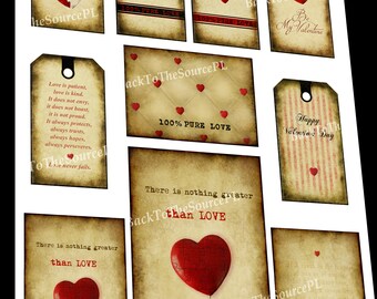 Happy Valentine's Day, Valentine Cards,Valentines Tags, Digital Valentines Gift Tags & Pokets,  Junk Journal Kit Printable Valentine Folder