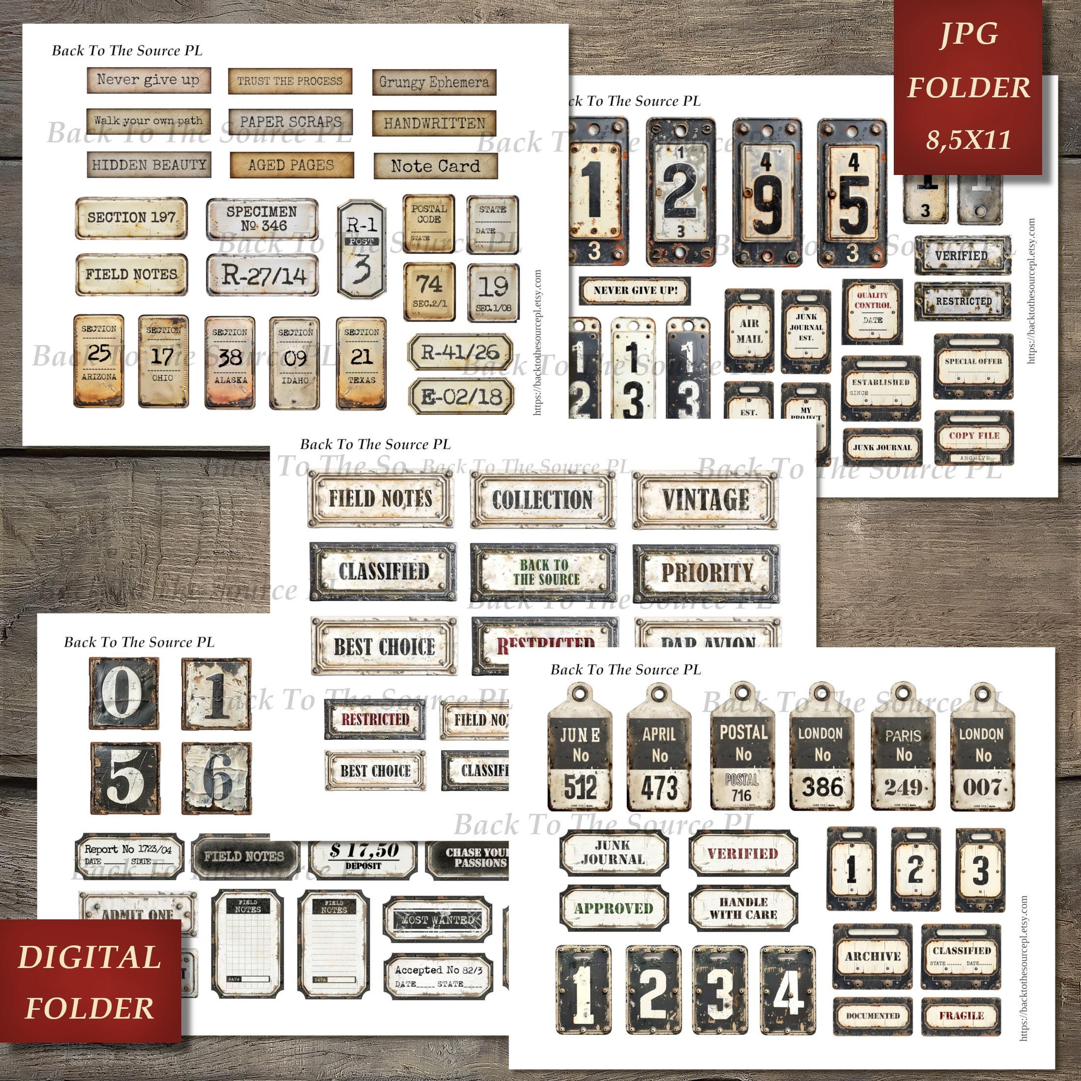 Random Length Panel Tag Random Labels and Tags, Printable Ephemera for Junk Journal, Vintage ...