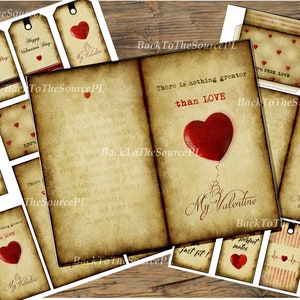Happy Valentine's Day, Valentine Cards, Digital Valentines Junk Journal Kit, Valentines Tags, Gift Tags Pockets, Printable Valentine Folder