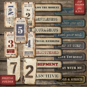 Vintage Industrial Labels Tickets and Tags for Junk Journal, Printable Ephemera, Vintage Journal Supplies, Grungy Steampunk, Digital Folder