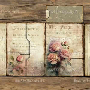 Watercolor Roses,  Junk Journal Kit, Vintage Journals, Scrapbooks, Ephemera Pack, Insert, Folding Folio, Printable Kit, Digital Folder