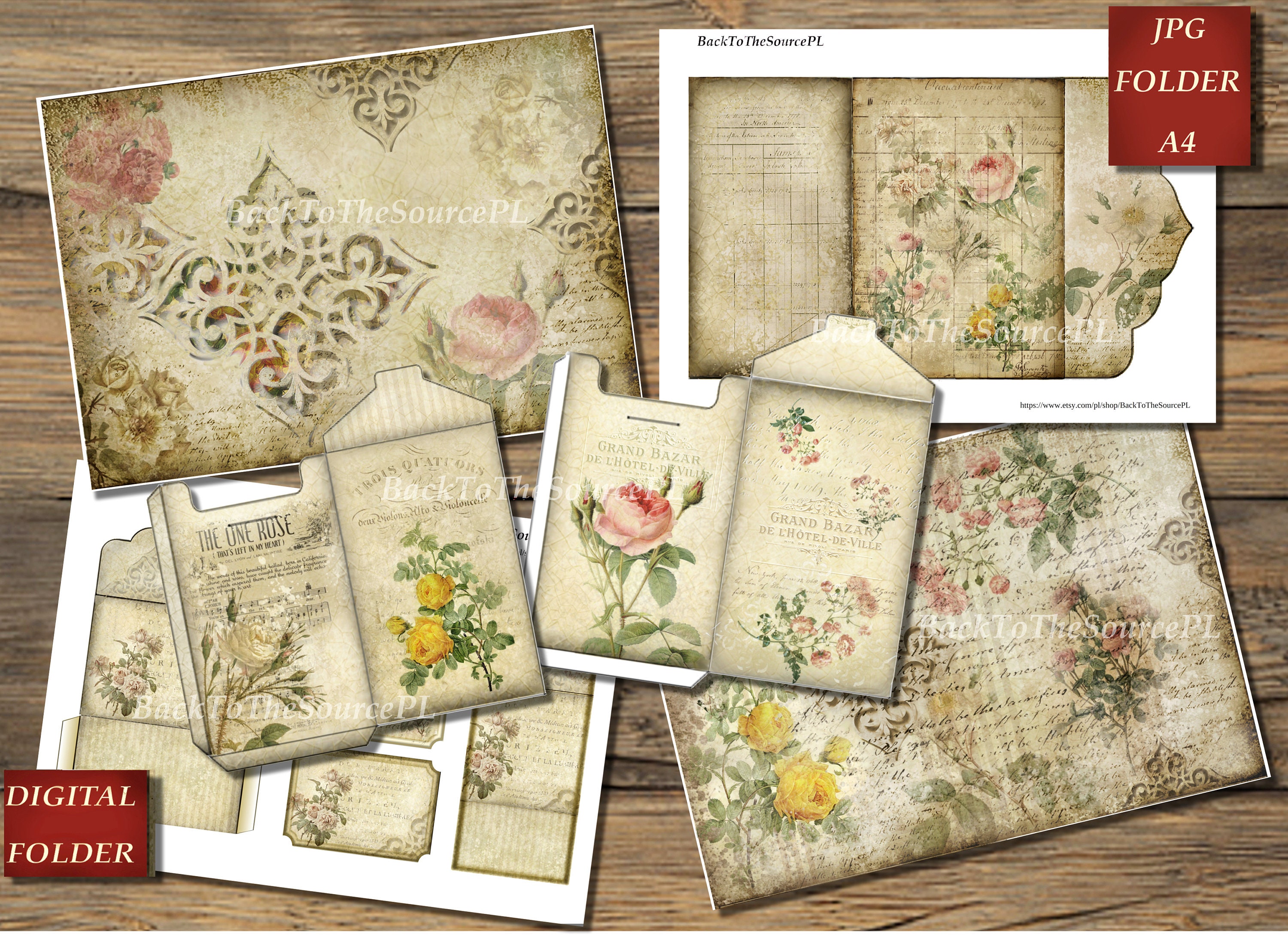 Junk Journal Kit, Vintage Roses, Shabby Chic, Printable Ephemera ...