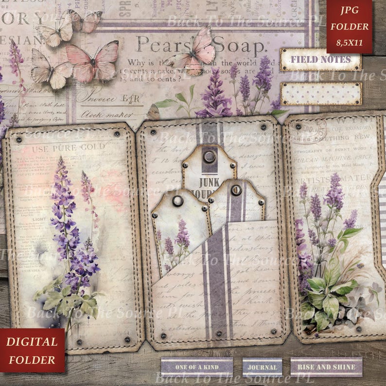 Floral Purple Junk Journal Kit, Printable Ephemera, Vintage Tags ...