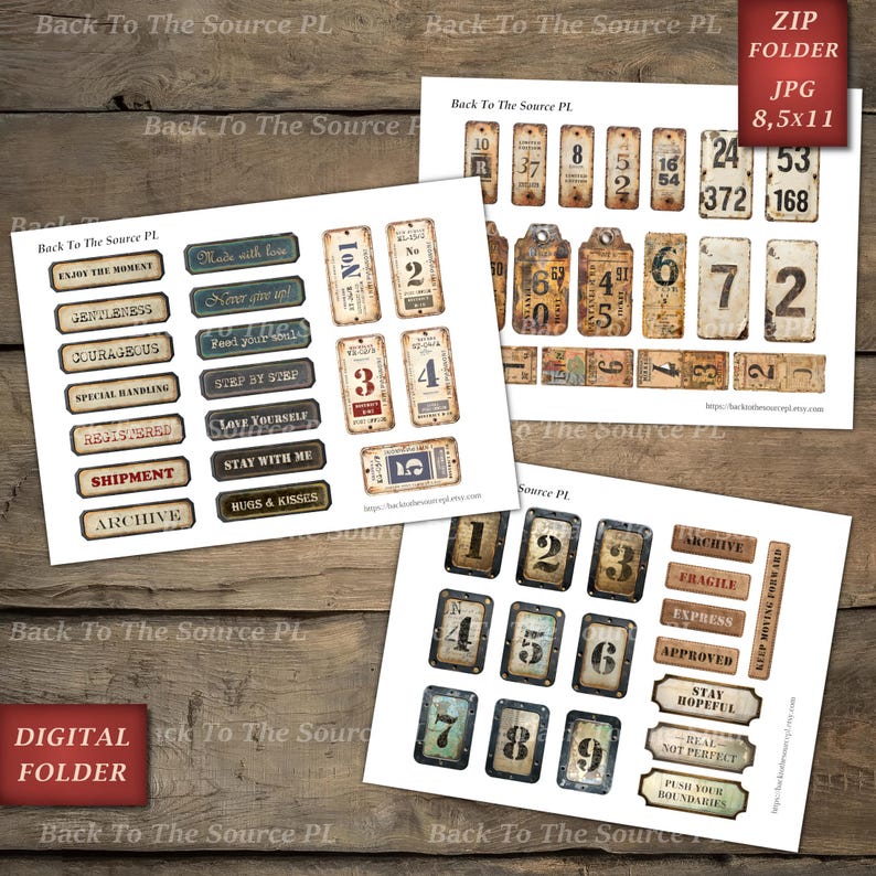 Vintage Industrial Labels Tickets and Tags for Junk Journal, Printable Ephemera, Vintage Journal Supplies, Grungy Steampunk, Digital Folder