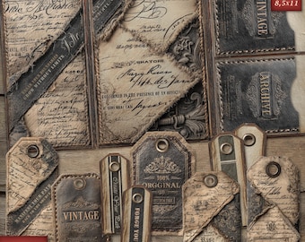 Grunge Junk Journal Kit, Steampunk Ephemera, Vintage Tags, Digital Folder, No 113